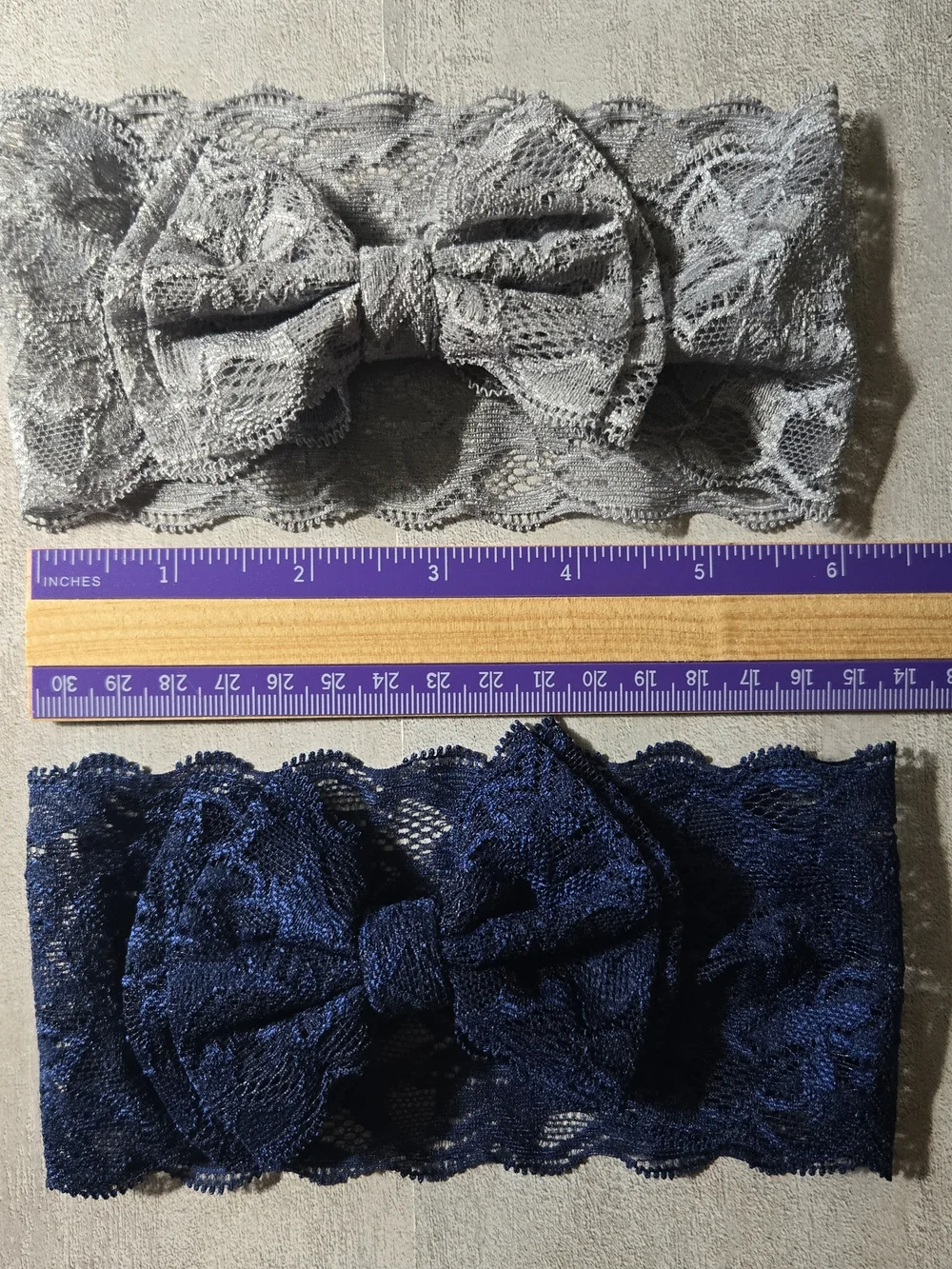Baby Girl Grey & Navy Blue Lace Stretch Bow Headband Floral Hair Band Accessory